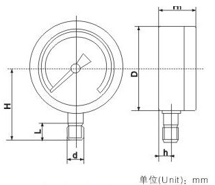 耐酸壓力表外形尺寸圖